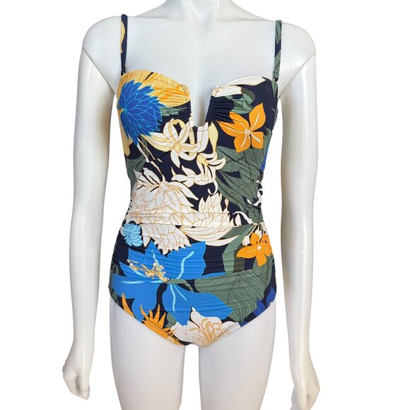 Lands' End Other - Lands' End navy multi floral blooms lightly padded one piece swimsuit size 8 NWT